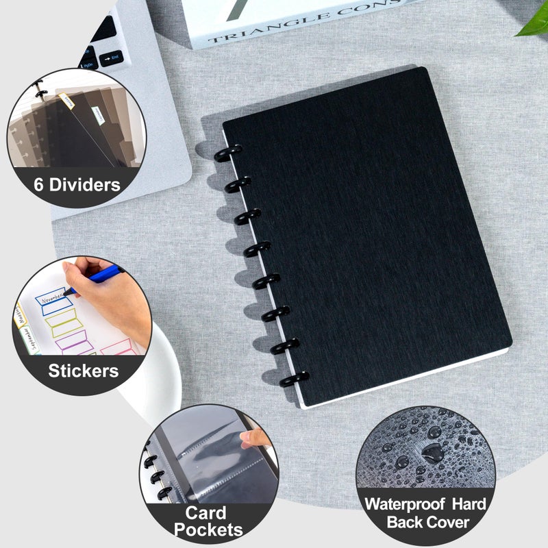 Yoment Discbound Notebook Customizable Spiral Journal Refillable 5 Subject Notebook with Removable Pages 120 Wide Ruled Disc Planner with 6 Binder Dividers & 16 Tabs for Work Meeting School  Black - Image 3